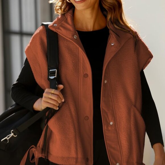 d Vest for Women Fleece Casual Tops Sleeveless Fuzzy Sherpa Jacket Winter Warm O - Picture 3 of 6